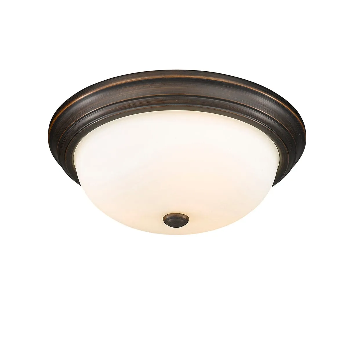 Flush Mount Fixture - Rubbed Bronze - Etched White Glass - 15in. Diameter - E26 Medium Base