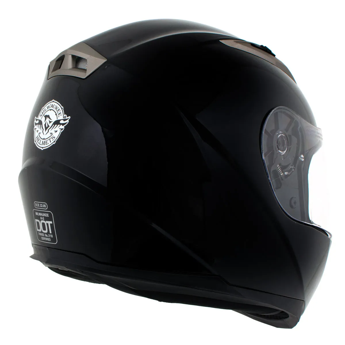 H510 Gloss Black 'Chit-Chat' Full Face Motorcycle Helmet w/ Intercom - Built-in Speaker and Microphone for Men / Women