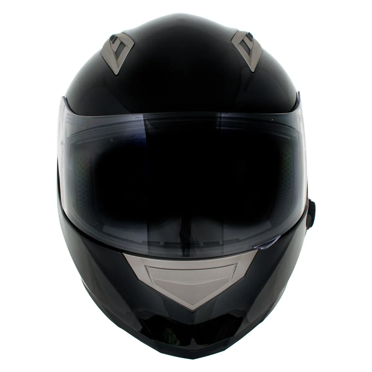 H510 Gloss Black 'Chit-Chat' Full Face Motorcycle Helmet w/ Intercom - Built-in Speaker and Microphone for Men / Women