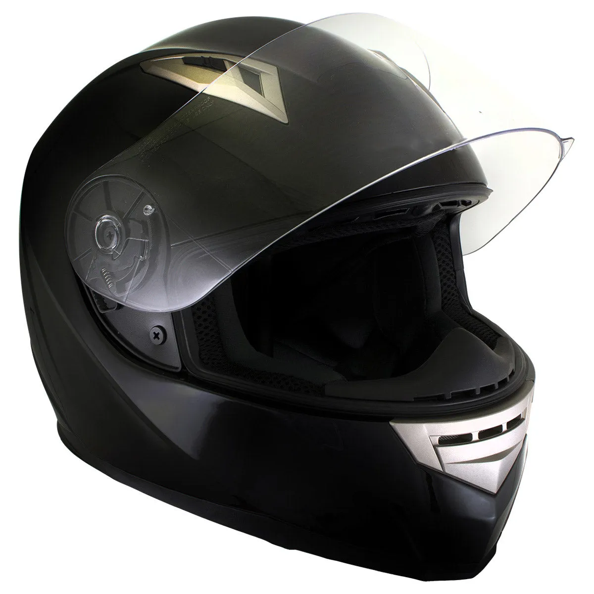 H510 Gloss Black 'Chit-Chat' Full Face Motorcycle Helmet w/ Intercom - Built-in Speaker and Microphone for Men / Women