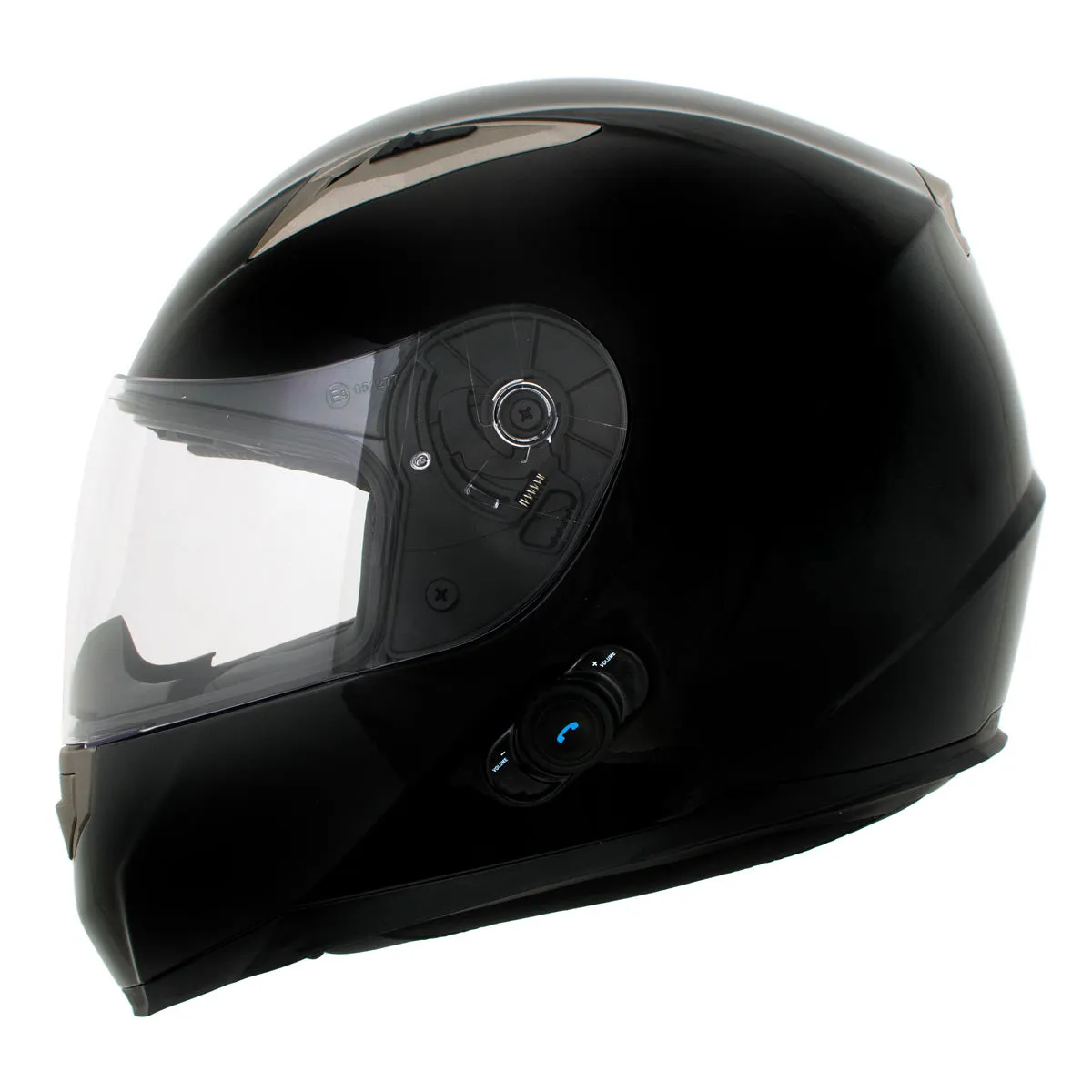 H510 Gloss Black 'Chit-Chat' Full Face Motorcycle Helmet w/ Intercom - Built-in Speaker and Microphone for Men / Women