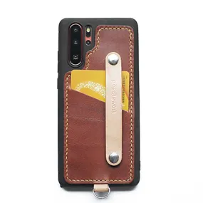 Handmade Coffee Leather Huawei P30 Pro Case with Card Holder CONTRAST COLOR Huawei P30 Pro Leather Case