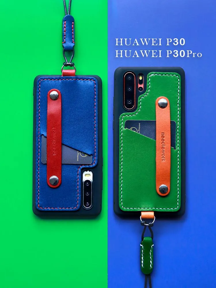 Handmade Coffee Leather Huawei P30 Pro Case with Card Holder CONTRAST COLOR Huawei P30 Pro Leather Case