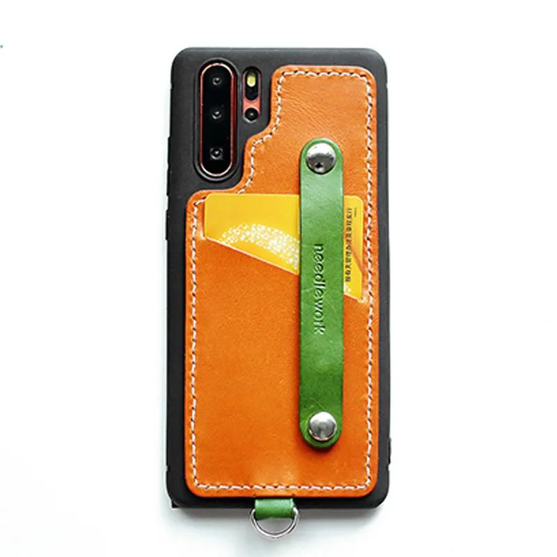 Handmade Coffee Leather Huawei P30 Pro Case with Card Holder CONTRAST COLOR Huawei P30 Pro Leather Case