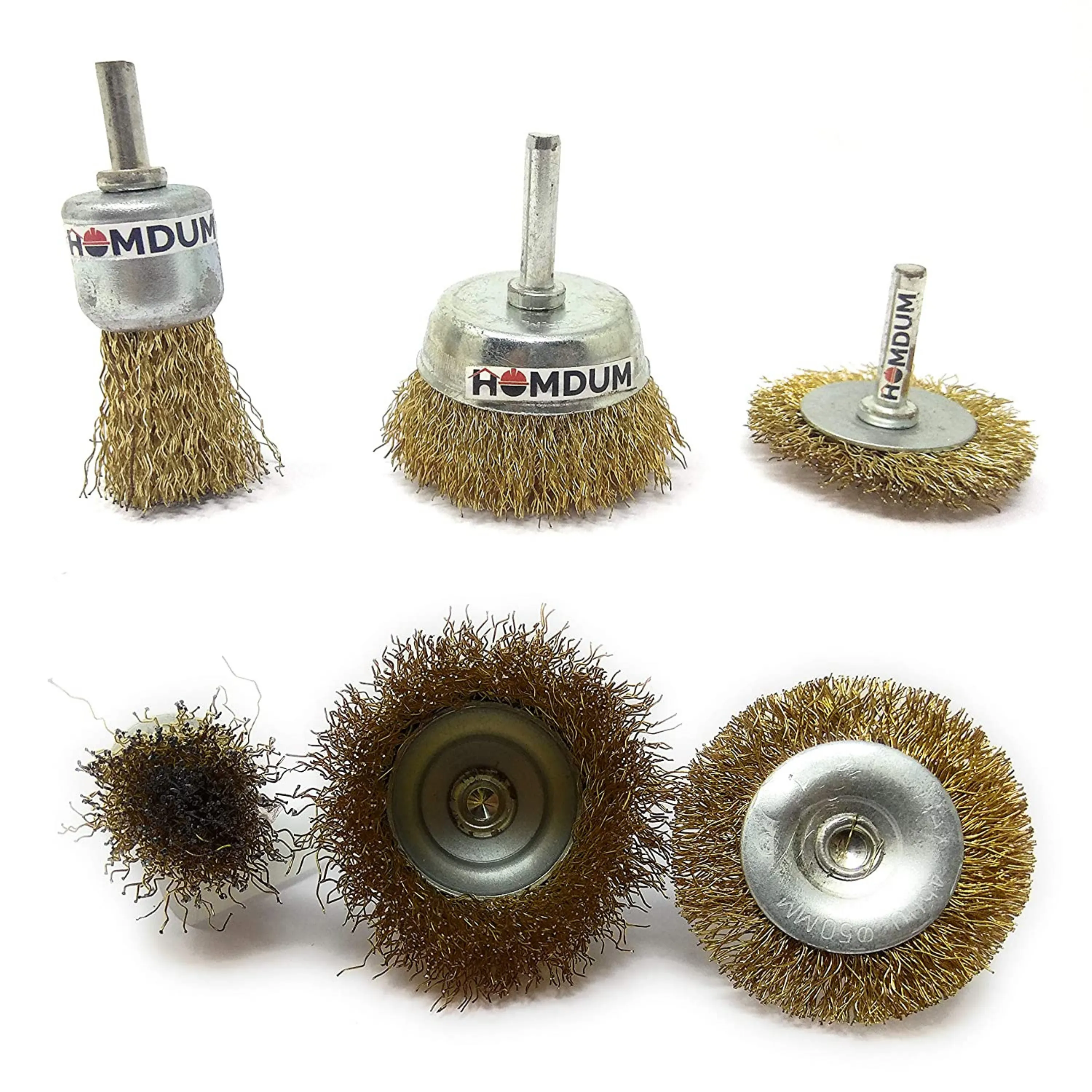 Homdum 3 Pcs Multipurpose Rotary Brass Wire Brush Kit Flat Cup Wire Wheel Brush Set with 1/4 Inch Drill Shank to Remove Paint, Dust, Dirt, Corrosion (for Rotary Tool)