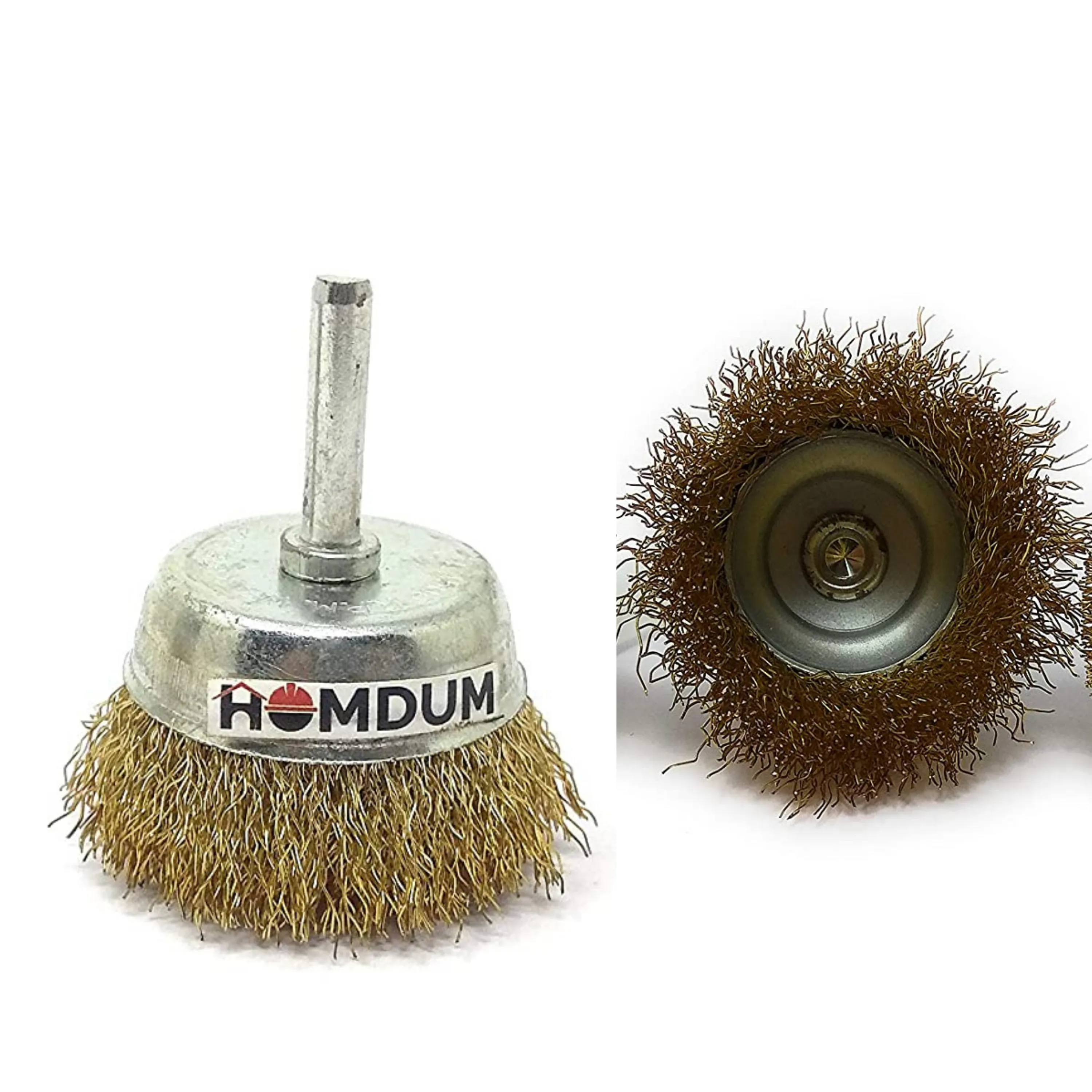 Homdum 3 Pcs Multipurpose Rotary Brass Wire Brush Kit Flat Cup Wire Wheel Brush Set with 1/4 Inch Drill Shank to Remove Paint, Dust, Dirt, Corrosion (for Rotary Tool)