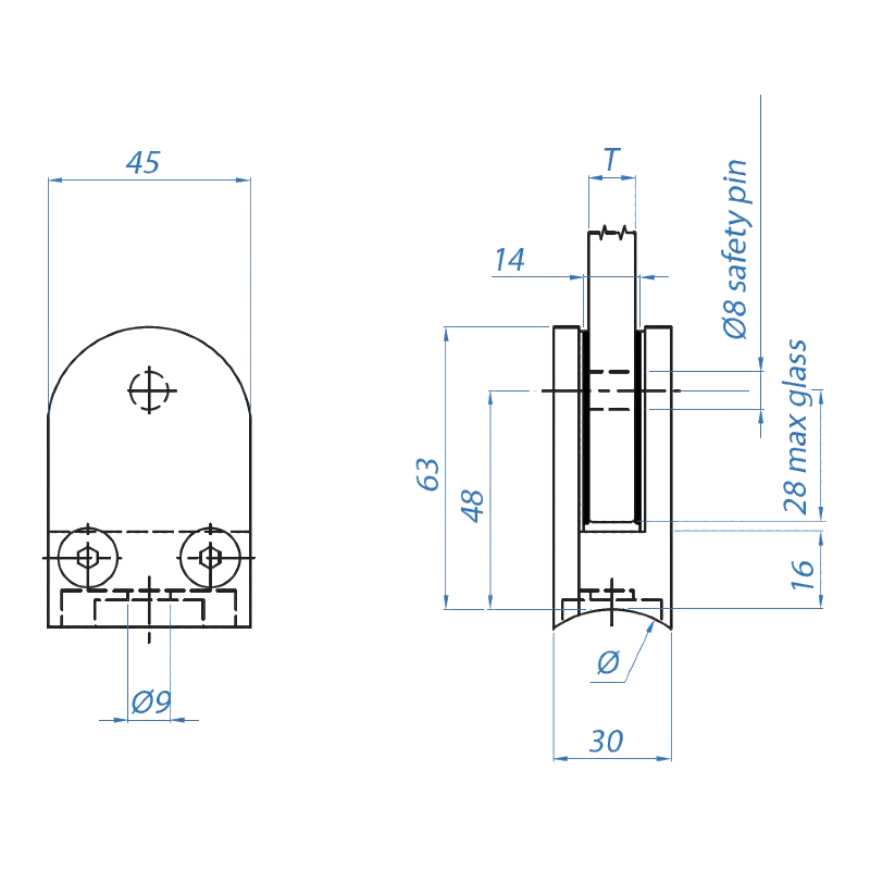 Inox Glass Clamp with Safety Plug