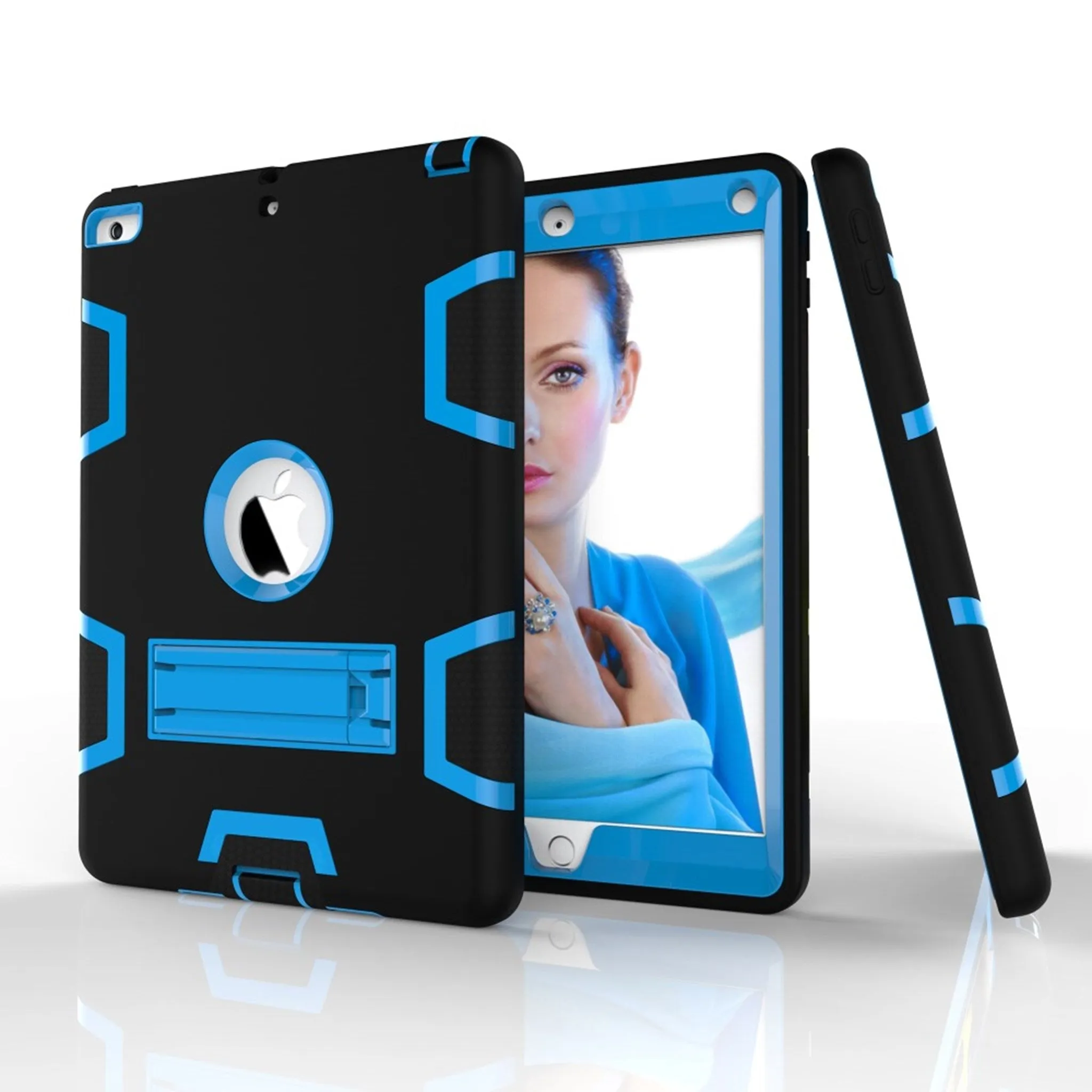 iPad (2017) heavy duty armor silicone case - Black - Blue