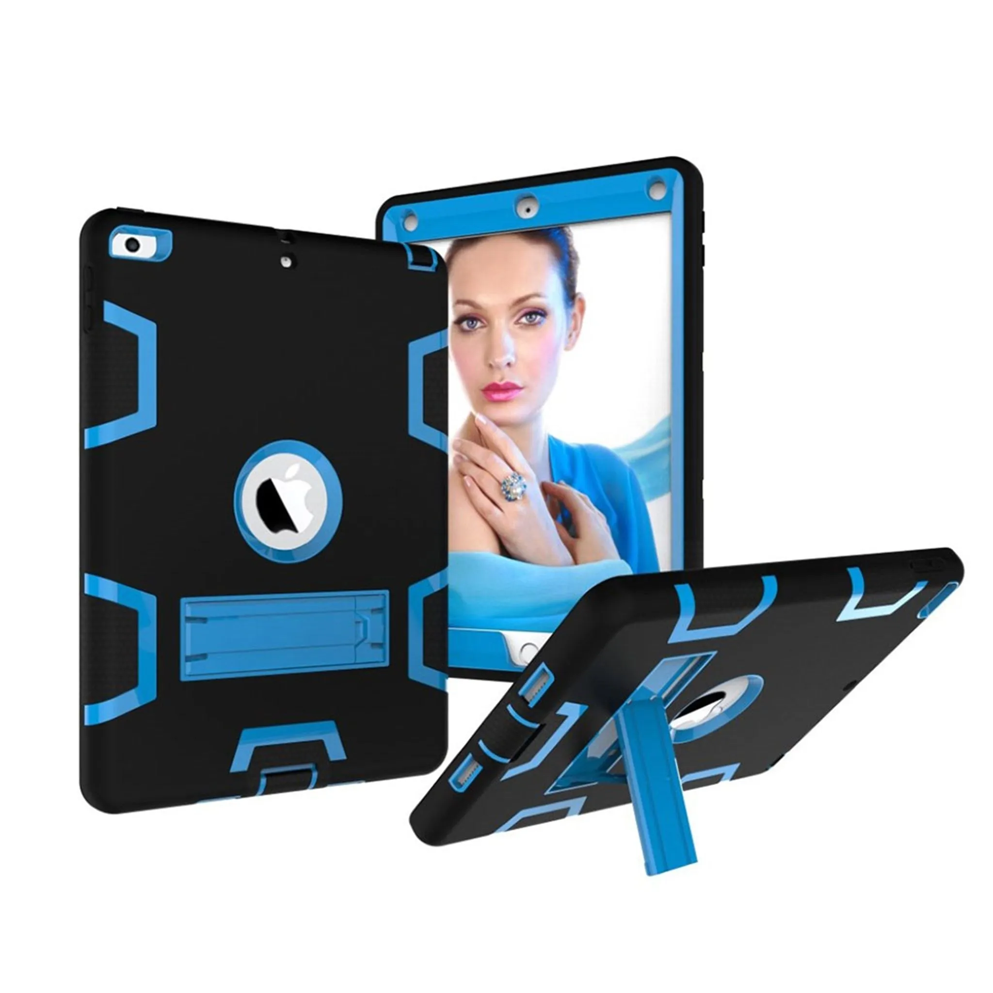 iPad (2017) heavy duty armor silicone case - Black - Blue