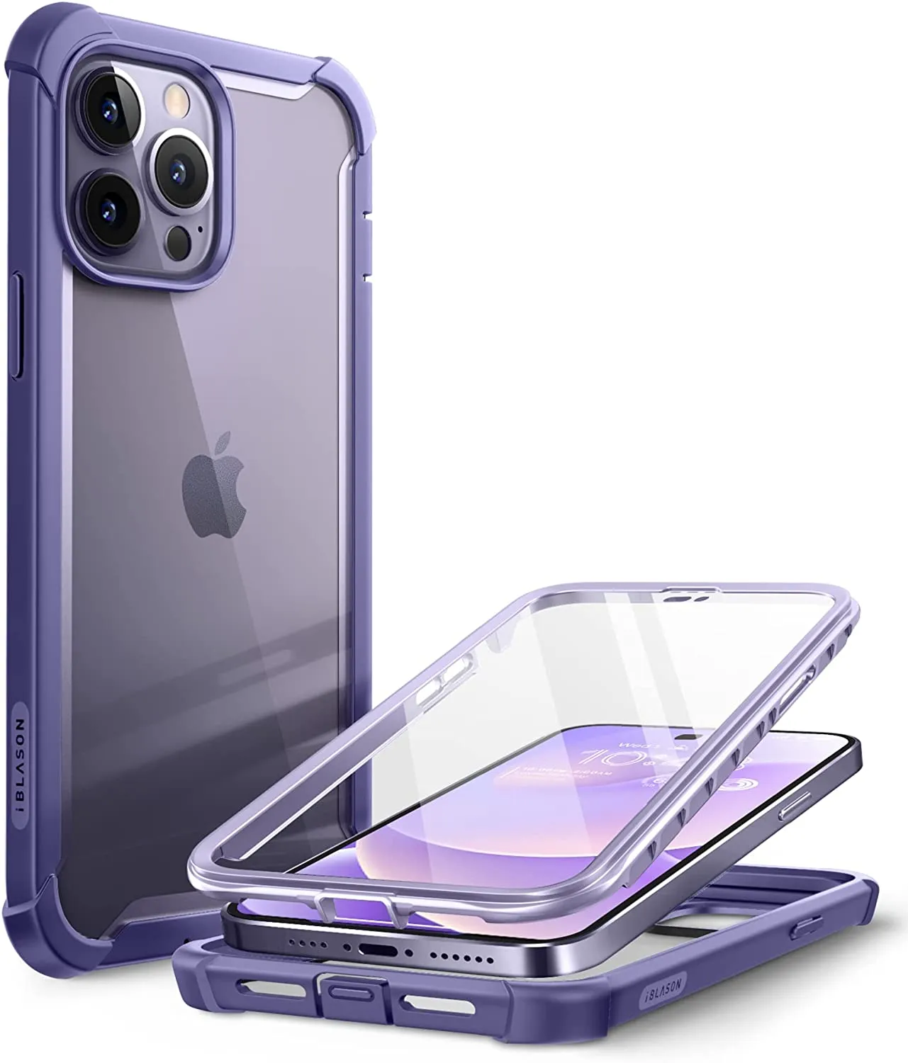 iPhone 14 Pro 6.1 inch Dual Layer Rugged Clear Bumper Case Screen Protector Mauve