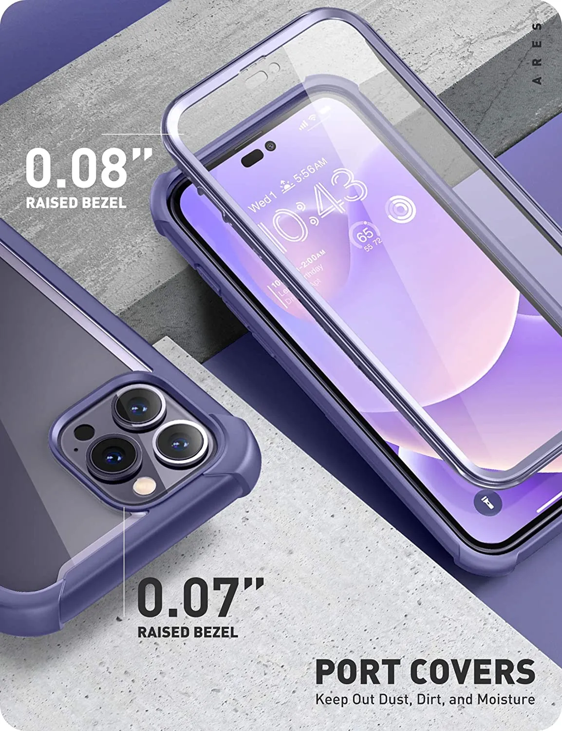 iPhone 14 Pro 6.1 inch Dual Layer Rugged Clear Bumper Case Screen Protector Mauve