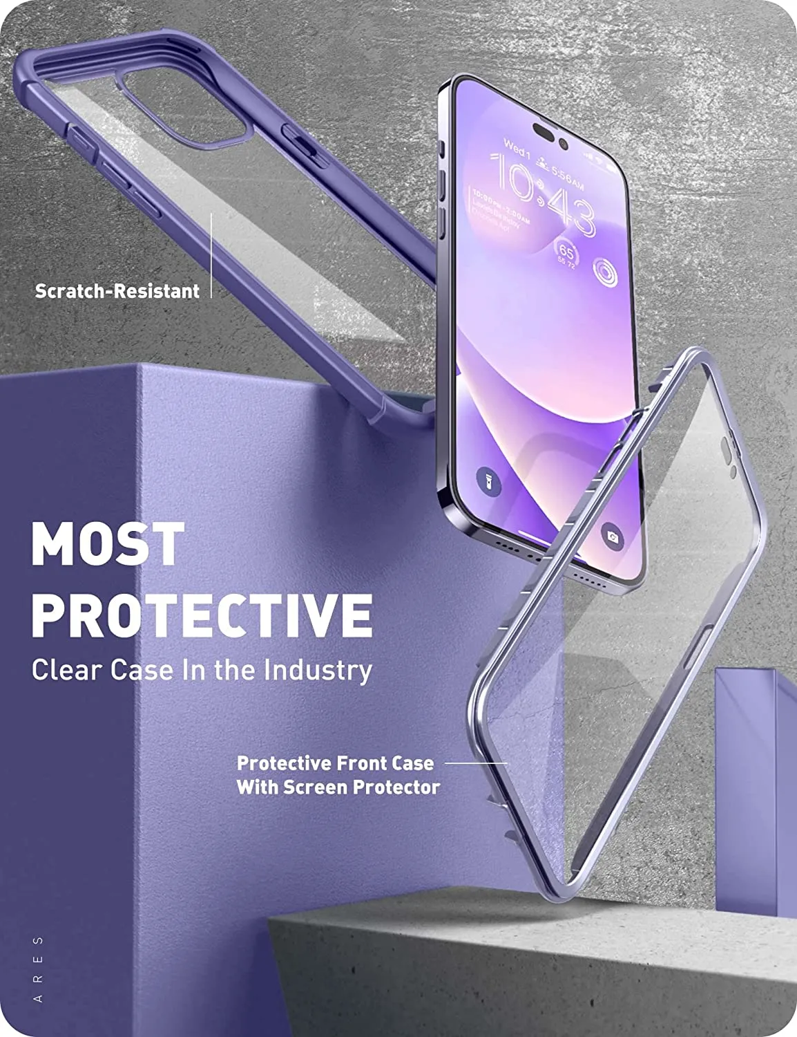 iPhone 14 Pro 6.1 inch Dual Layer Rugged Clear Bumper Case Screen Protector Mauve