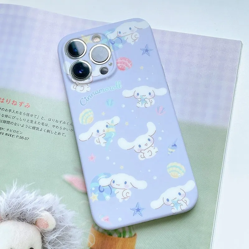 Japanese Cartoon Cinnamoroll with Shells Pastel Blue Matt iPhone Case 13 14 Pro Promax