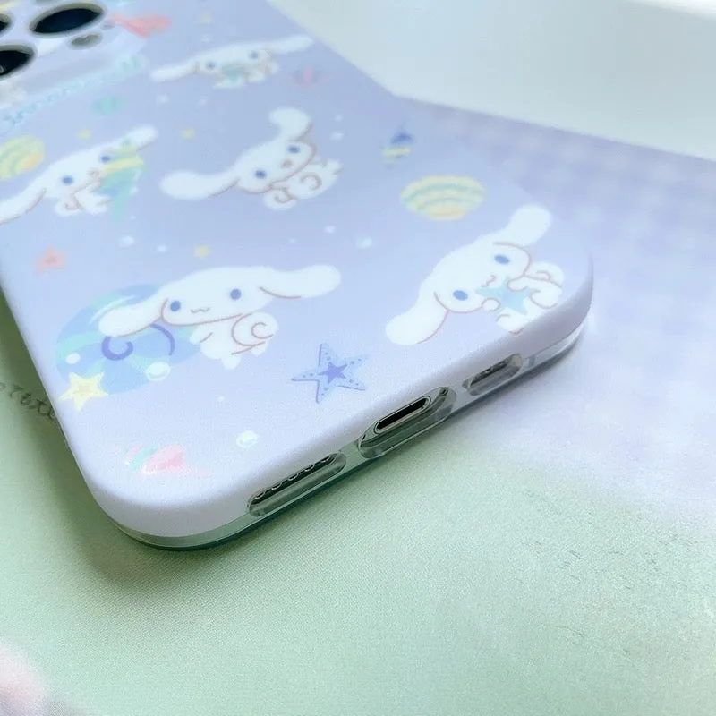 Japanese Cartoon Cinnamoroll with Shells Pastel Blue Matt iPhone Case 13 14 Pro Promax