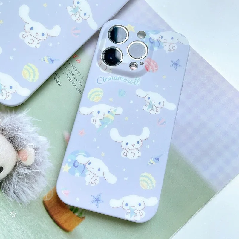 Japanese Cartoon Cinnamoroll with Shells Pastel Blue Matt iPhone Case 13 14 Pro Promax