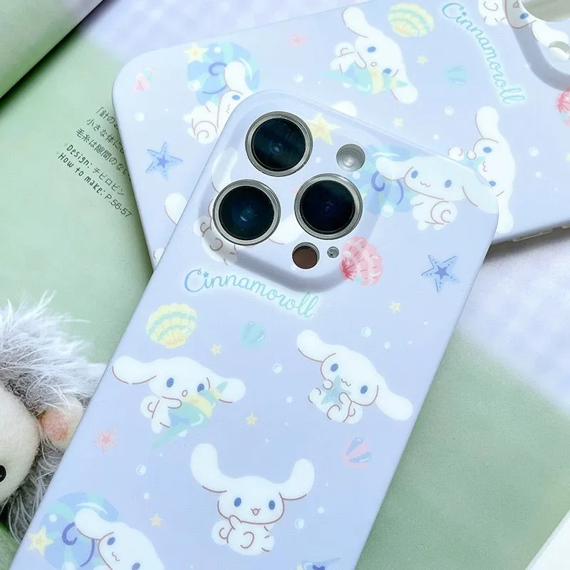 Japanese Cartoon Cinnamoroll with Shells Pastel Blue Matt iPhone Case 13 14 Pro Promax