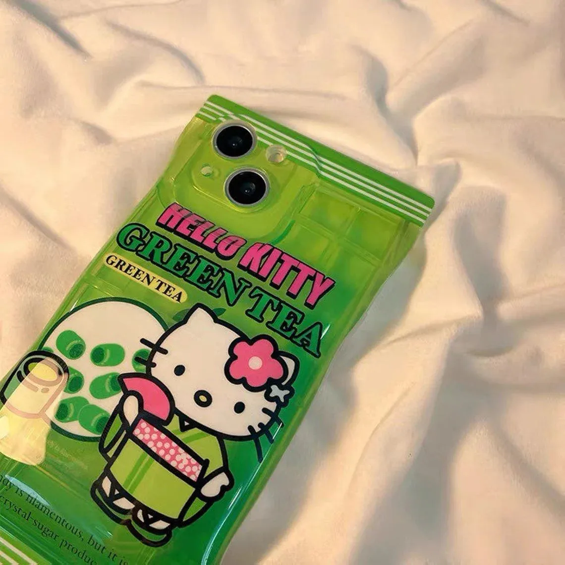 Japanese Cartoon KT Green Tea Snack Packing iPhone Case XS XR X 11 12 13 14 Pro Promax