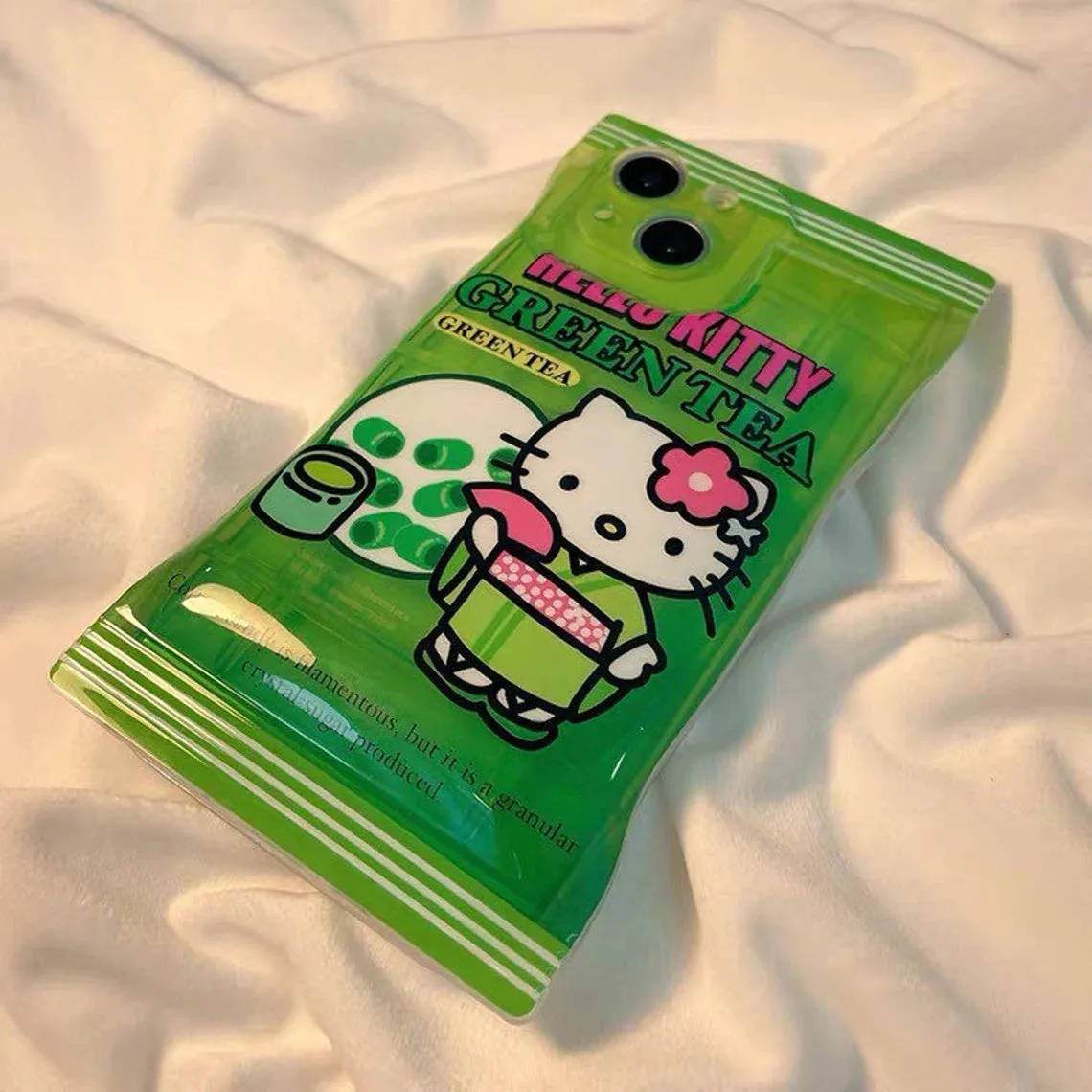 Japanese Cartoon KT Green Tea Snack Packing iPhone Case XS XR X 11 12 13 14 Pro Promax