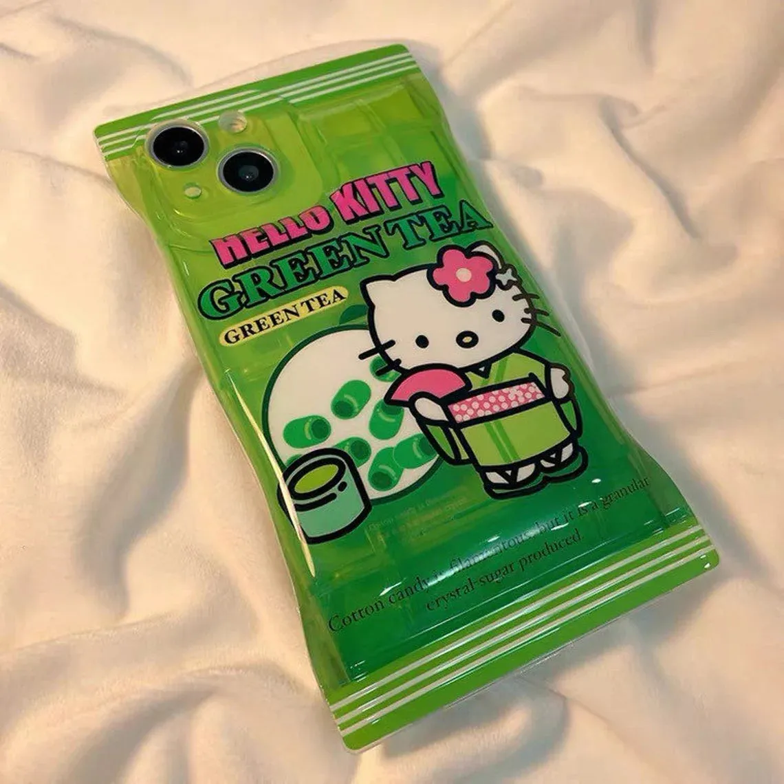 Japanese Cartoon KT Green Tea Snack Packing iPhone Case XS XR X 11 12 13 14 Pro Promax