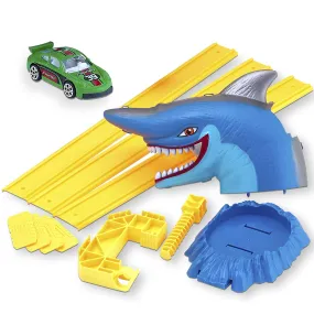 Kicko Megalodon Shark Racecar Track Set - Includes Shark Head, Car, Raceway, and Table