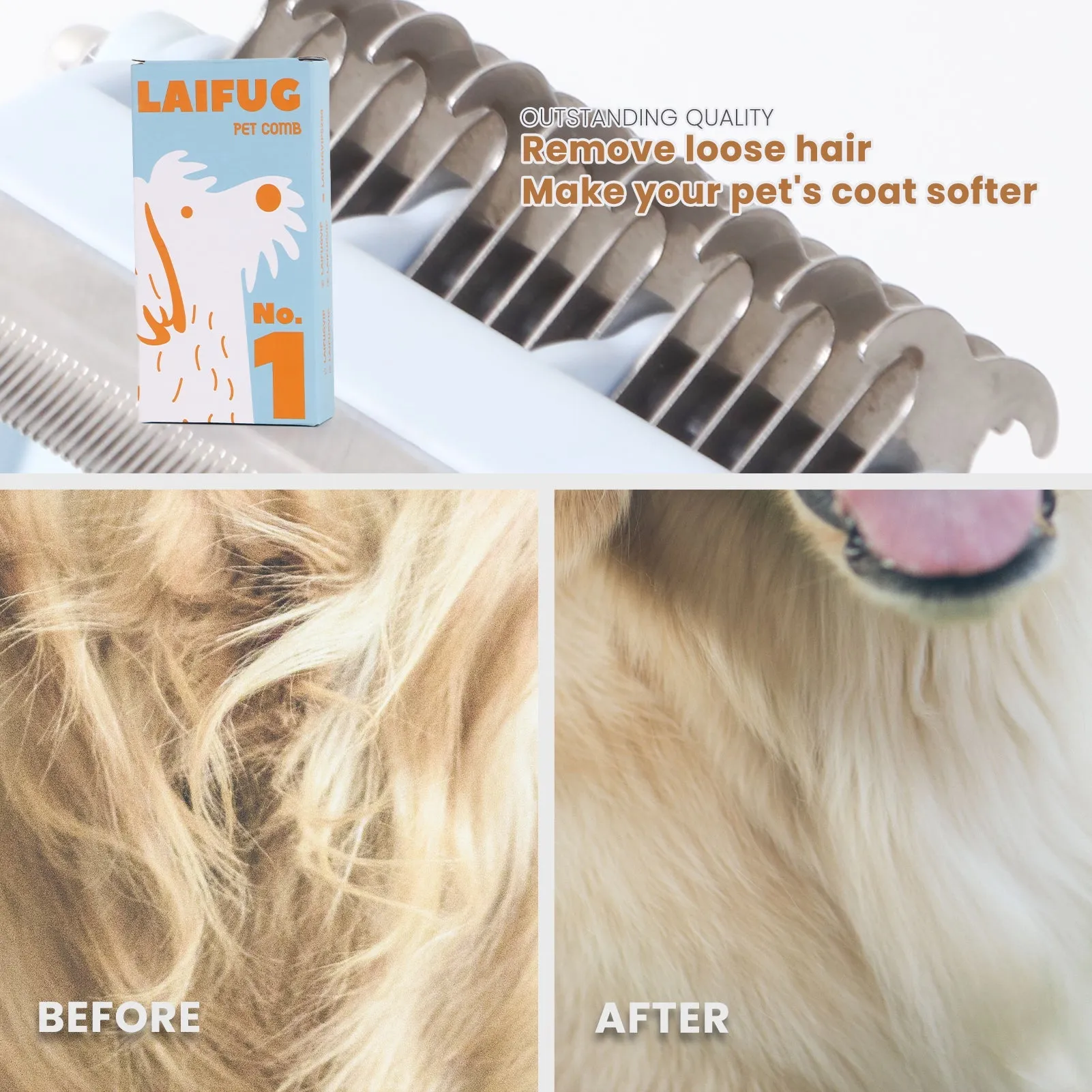 Laifug 2-in-1  Dog Knotting and Dehairing Comb, Double-sided Head Design