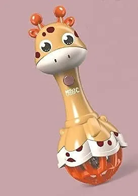 MANAKI ENTERPRISE Animal Musical Rattle Stick Toy for Kids Toy with Teether, Light & Sound Toy for Babies Toy – Random Color (Pack of 1) (Giraffe Animal Rattle - 1 pc only)