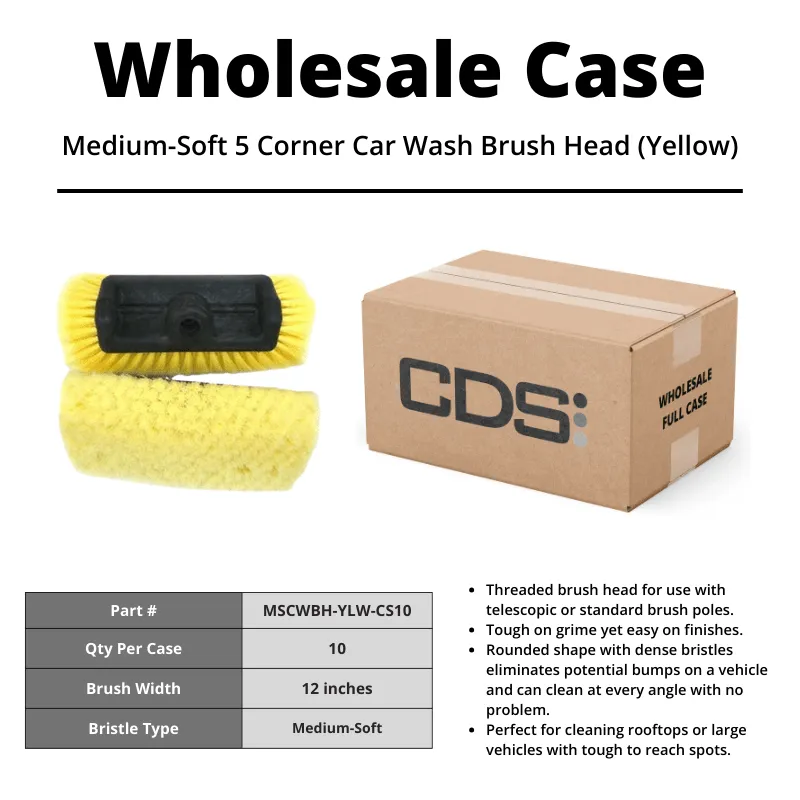 Medium-Soft 5 Corner Car Wash Brush Head (Yellow) [Case of 10]