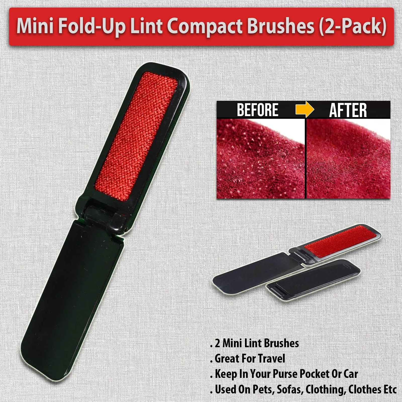 Mini Fold Up Lint Brushes Travel Compact Purse Pocket (2pack)