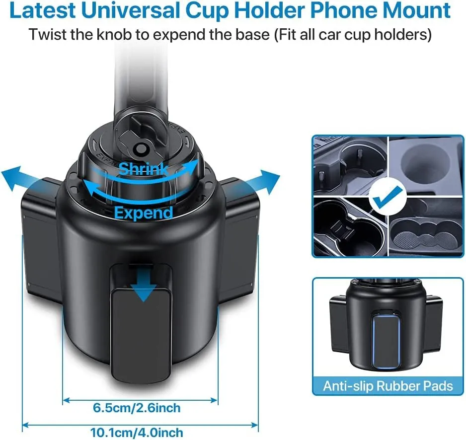 Miracase [Upgraded Version] Cup Phone Holder for Car, Universal Adjustable Long Neck Car Cup Holder Phone Mount Cradle Friendly Compatible with Iphone Samsung Google and All Smartphones