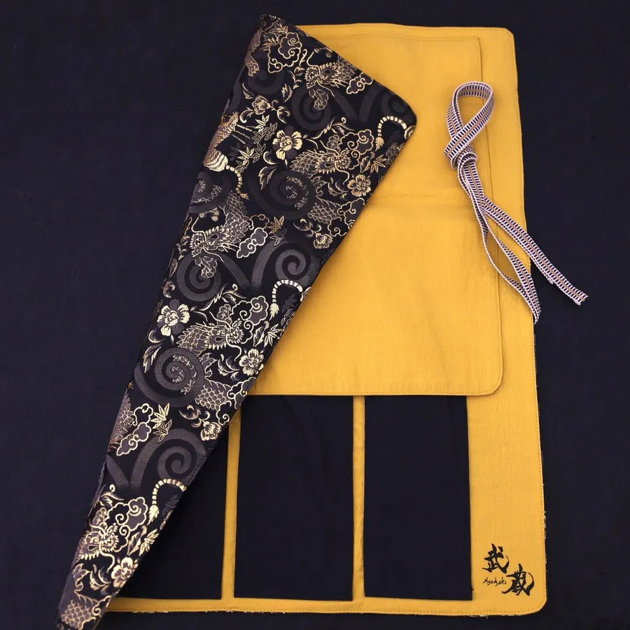 Musashi Japanese Style Kitchen Knife Roll Gold Dragon Tiger 4 Pockets Handmade