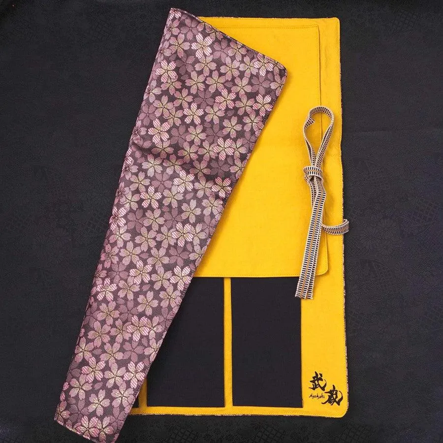 Musashi Japanese Style Kitchen Knife Roll Purple Sakura 4 Pockets Handmade