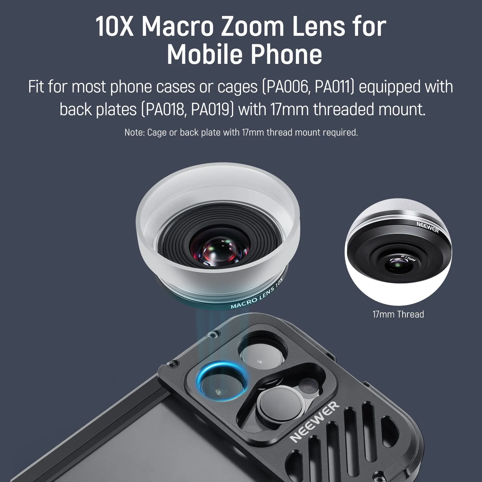 NEEWER LS-28 10X HD Macro Lens For iPhone Samsung Phone Cage