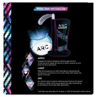 New - ARC Emulsion Leave-On Tooth Whitening System with Applicator, Stand and LED Blue Light - Mint Flavor - 0.88oz