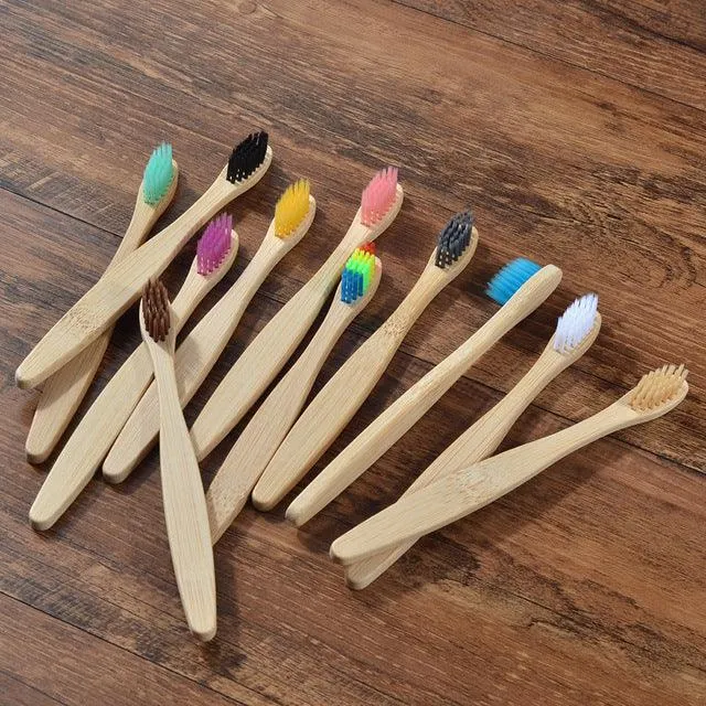 New design mixed color bamboo toothbrush Eco Friendly wooden Tooth Brush Soft bristle Tip Charcoal adults oral care toothbrush