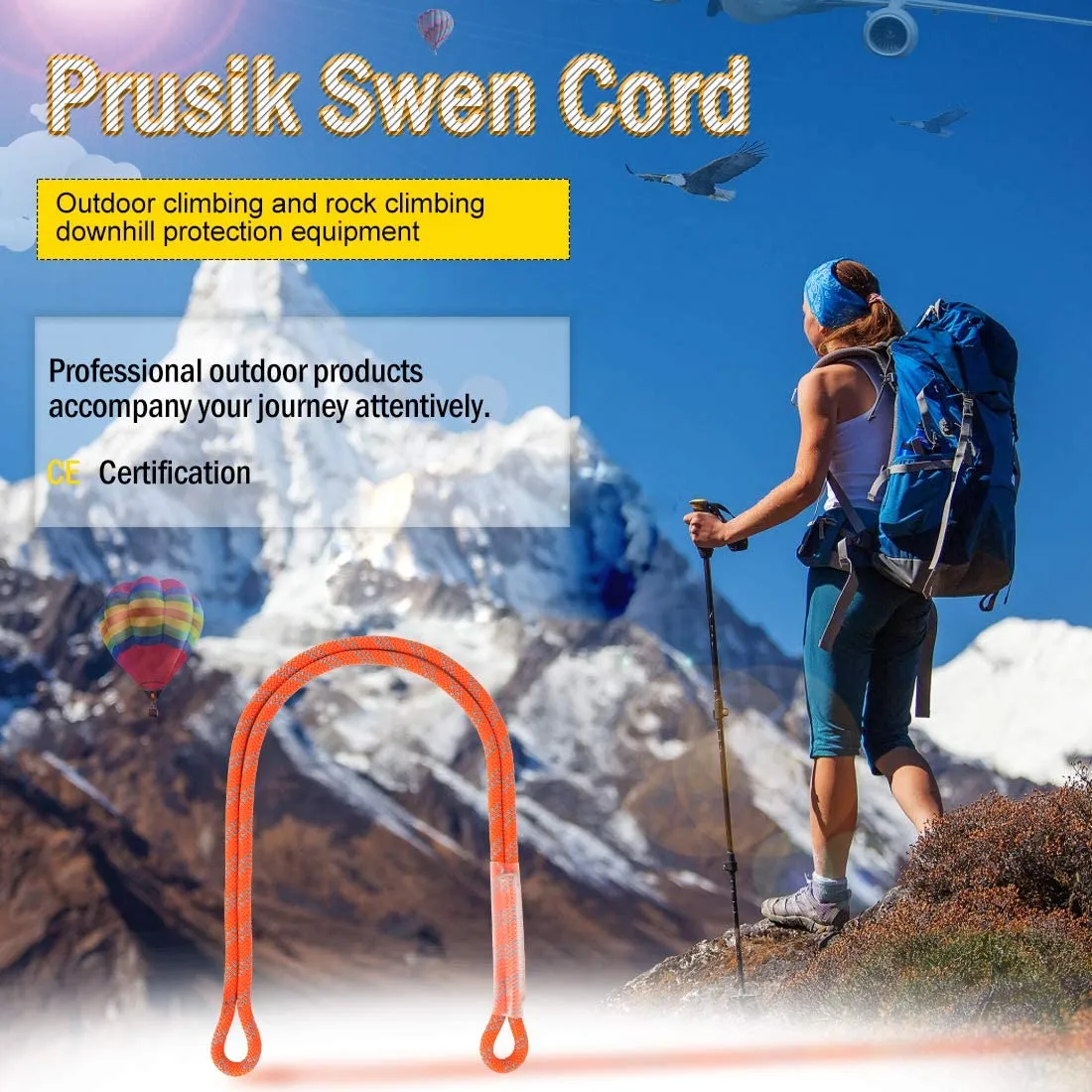 NewDoar 8mm (5/16") Prusik Cord Pre-Sewn, 25kN(5620 lb) Nylon Prusik Loop