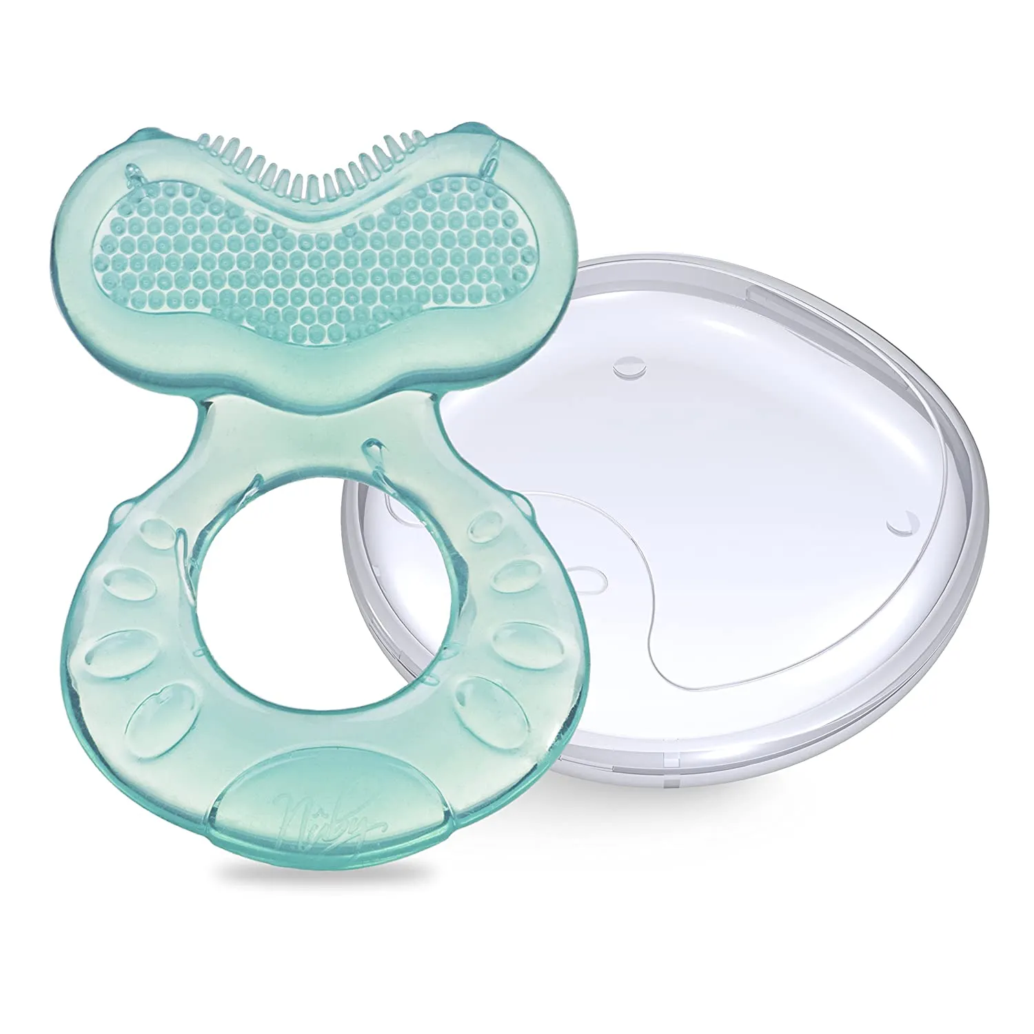 Nuby Silicone Teethe-eez Teether with Bristles, Includes Hygienic Case, Aqua, 2 Pack