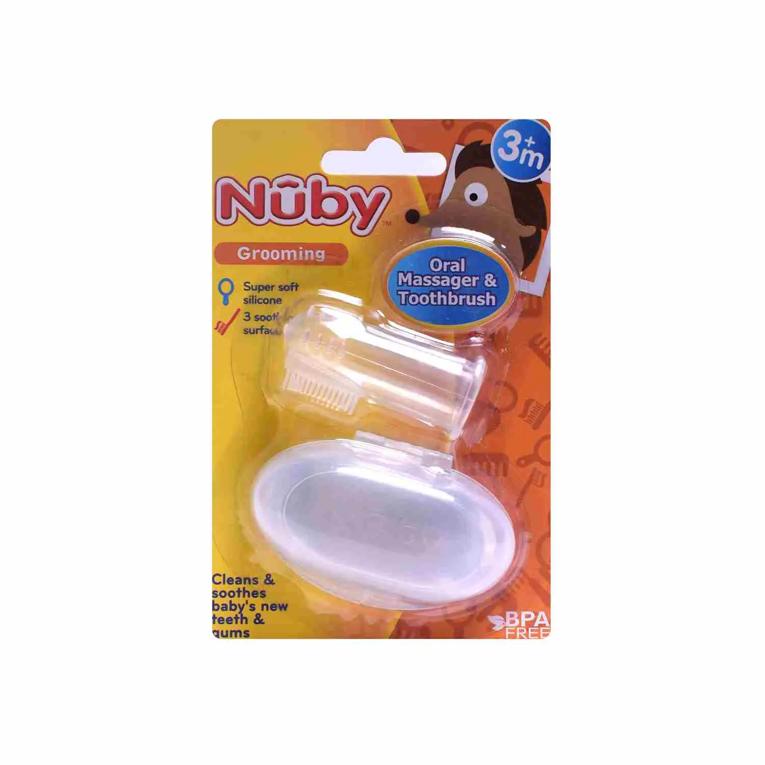 NUBY Soft silicon oral massager & tooth brush with storage case - 3 m