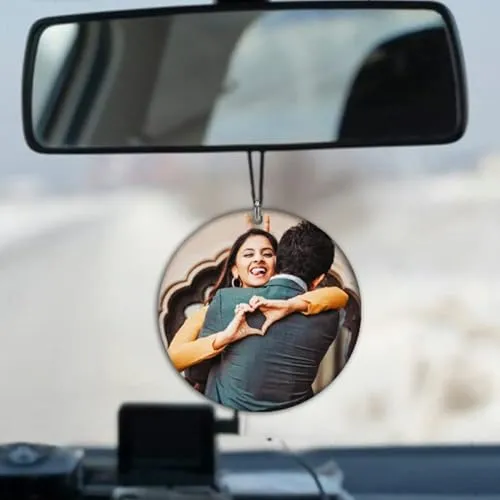 Personalized Photo & Message Printed Car Rear Mirror Hanging Plaque | Material Acrylic With UV Coating | Shape Circle Size 3X3 Inch, Pack Of 1