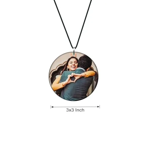 Personalized Photo & Message Printed Car Rear Mirror Hanging Plaque | Material Acrylic With UV Coating | Shape Circle Size 3X3 Inch, Pack Of 1