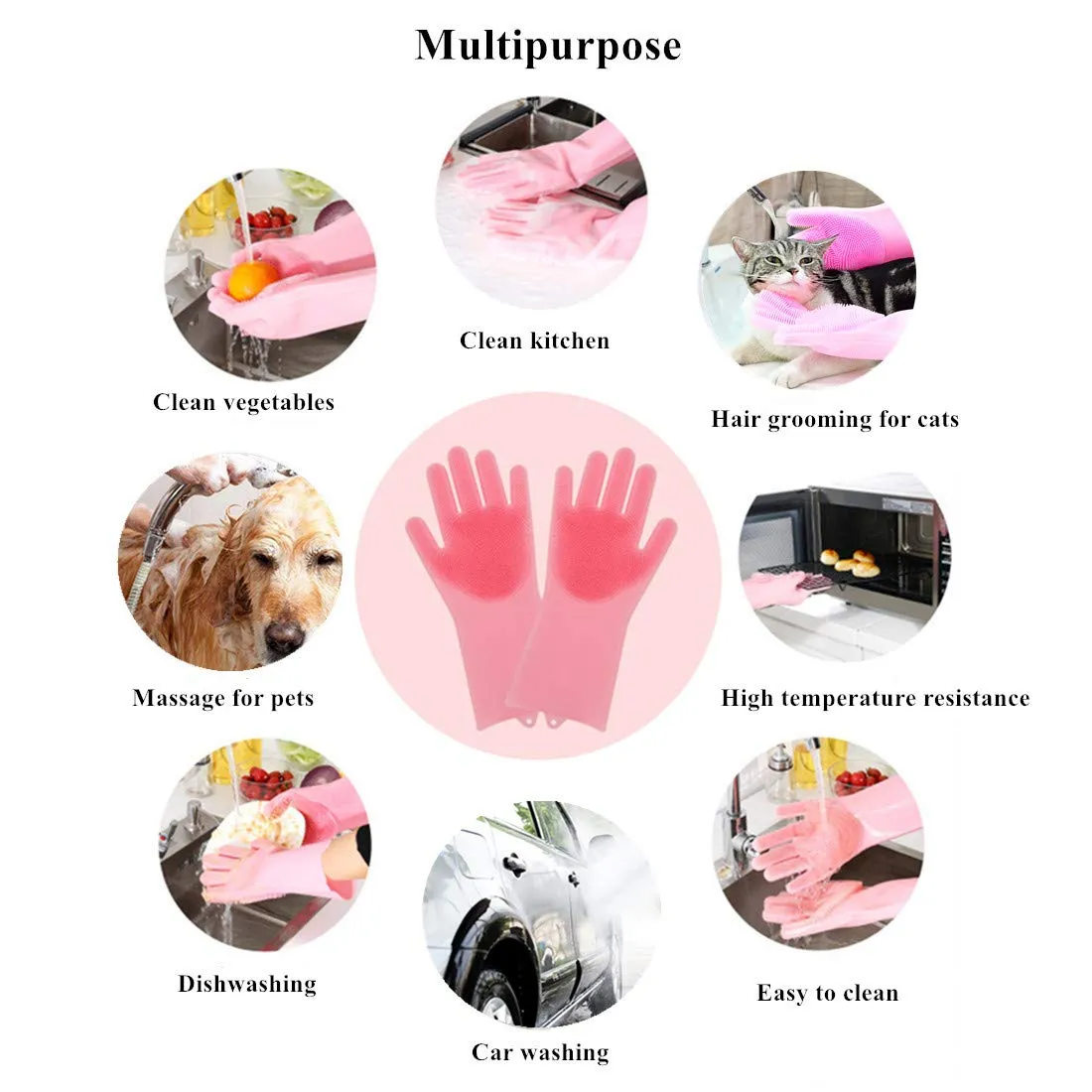 Pet Grooming Gloves, Silicone Hair Remover Brush Glove with High Density Teeth Brush, Gentle Bathing Shampoo Massage Gloves