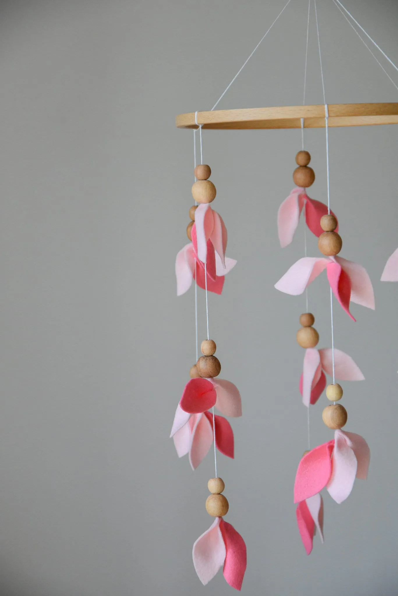 Pink floral baby mobile