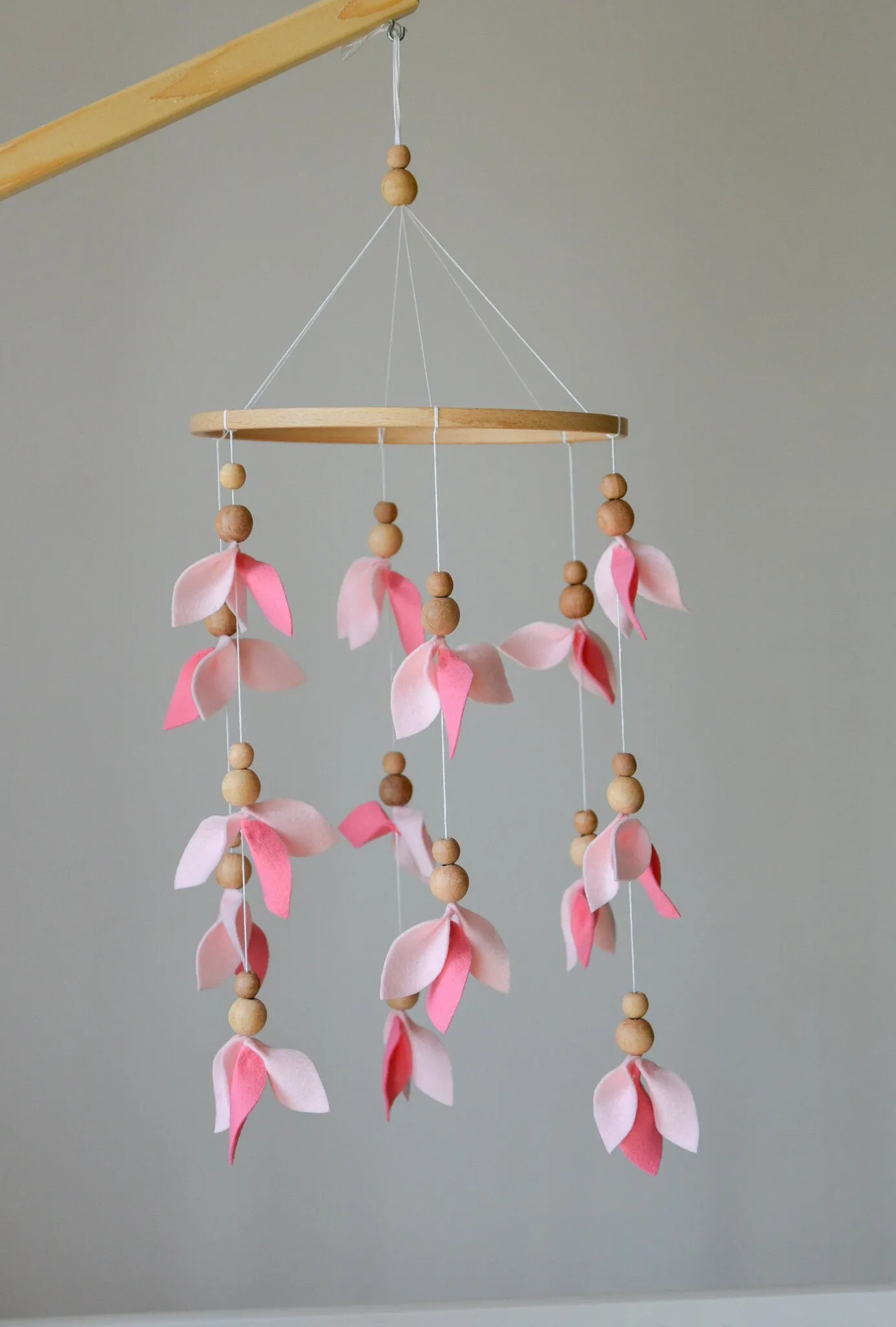 Pink floral baby mobile