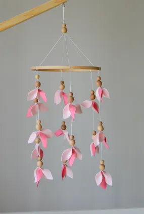 Pink floral baby mobile