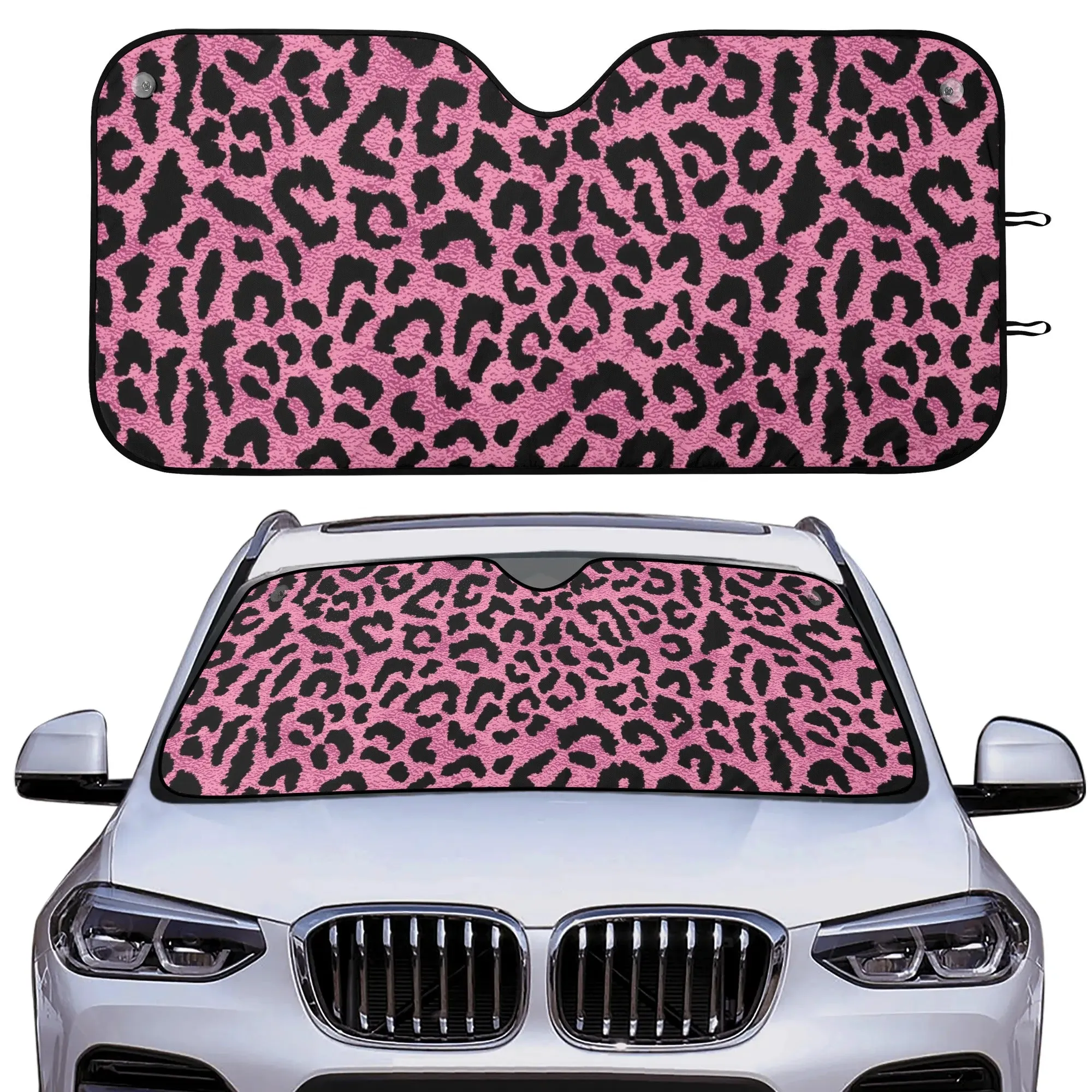 Pink Leopard Car Sun Shade, Animal Print Front Windshield Coverings Auto Protector Window Visor Screen Cover Shield Men Women SUV Truck