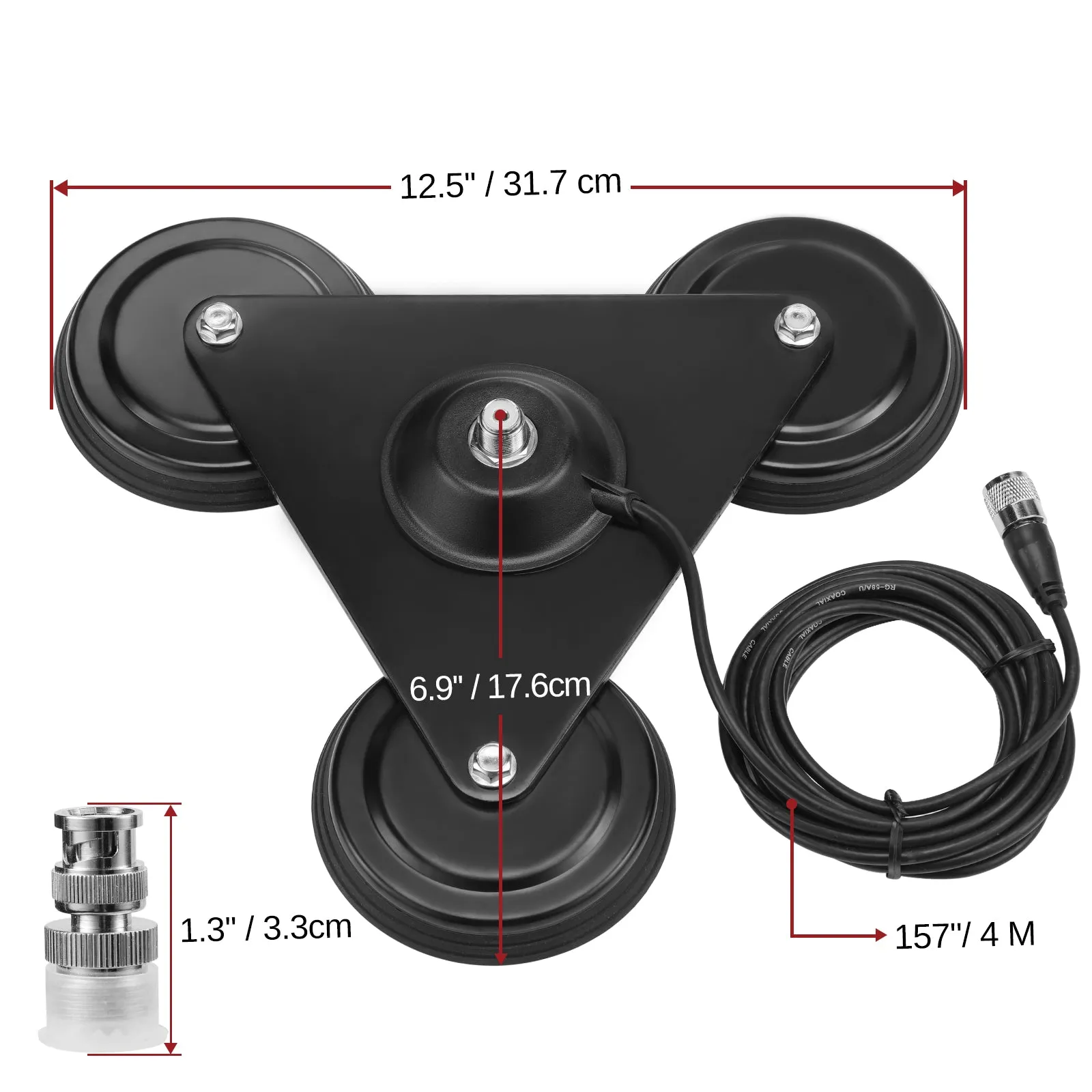 Radioddity M916 Heavy Duty Antenna Magnet Mount | SO-239 Connection | 4M/157’’ Long | RG-58AU Coaxial Cable