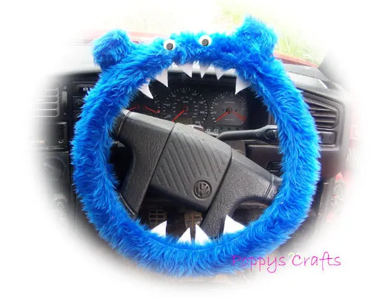 Royal Blue fluffy Monster car steering wheel cover