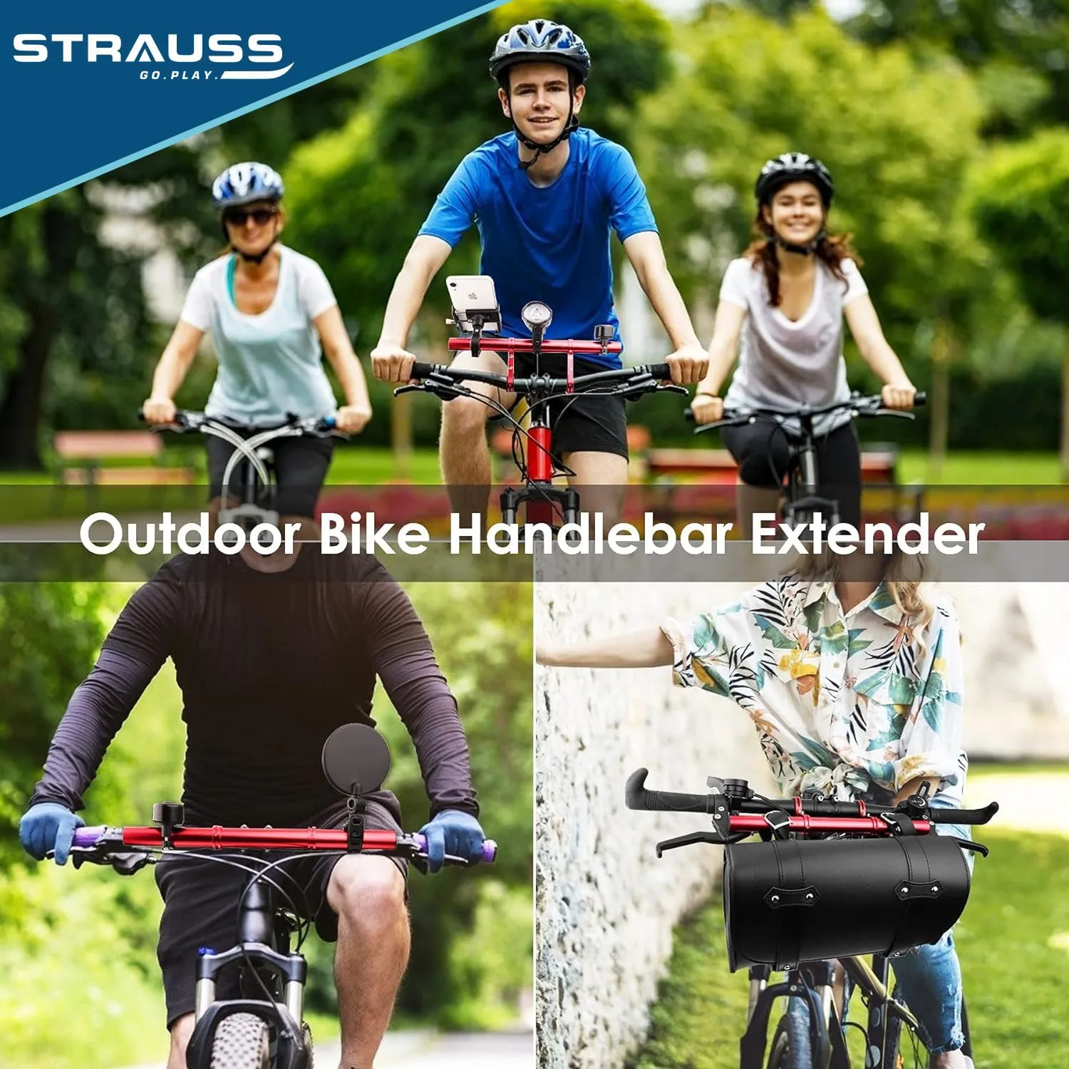 STRAUSS Cycle Handle Bar Extender | Lightweight Durable Bicycle Handle Bar Extension Bracket | Ideal For Holding Motorcycle & E-bike Lamp Speedometer, GPS Phone | Cycling Accessories,(Red)