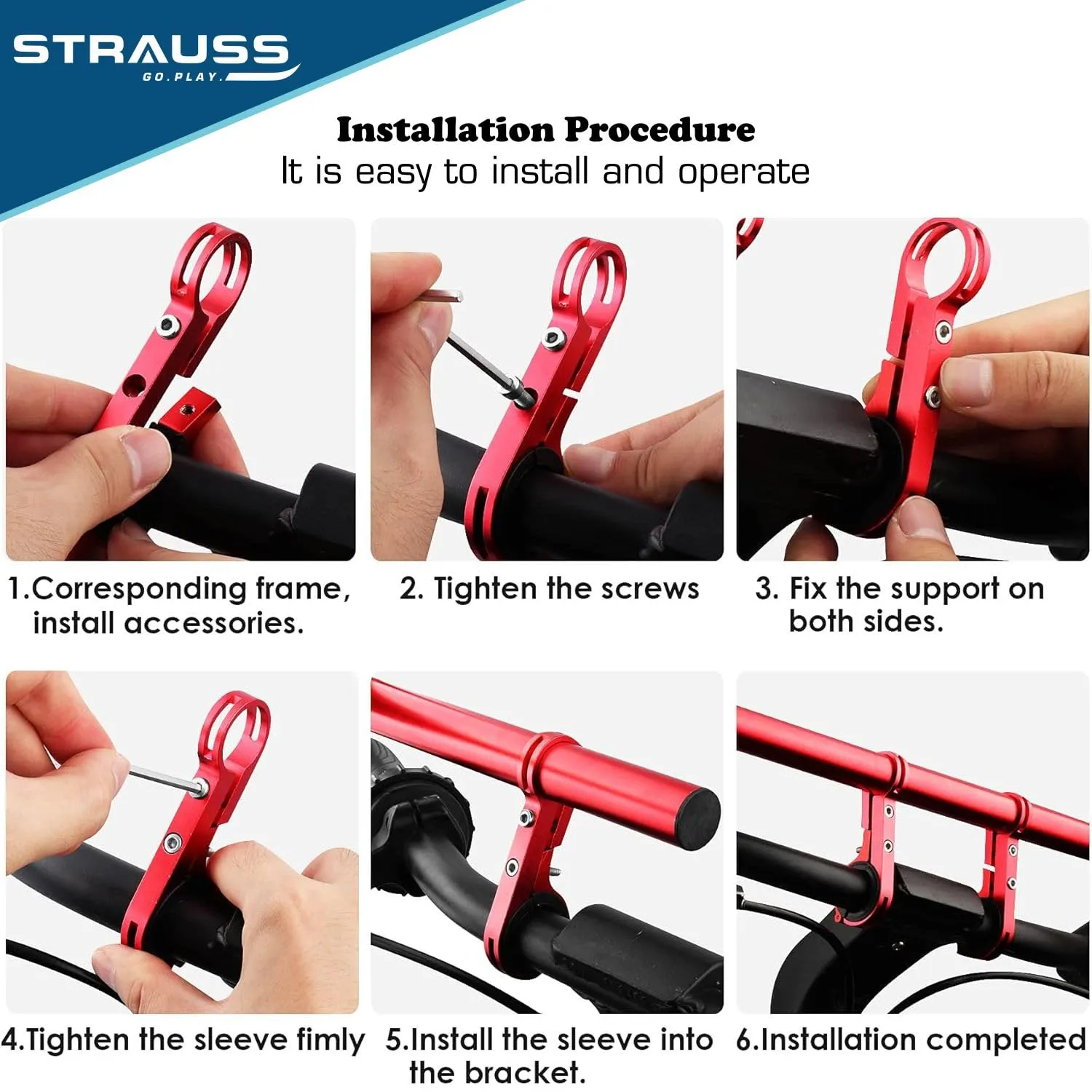 STRAUSS Cycle Handle Bar Extender | Lightweight Durable Bicycle Handle Bar Extension Bracket | Ideal For Holding Motorcycle & E-bike Lamp Speedometer, GPS Phone | Cycling Accessories,(Red)