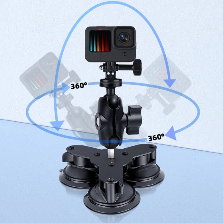 Triangle Suction Cup Mount Holder with Tripod Adapter & Screw & Phone Clamp & Anti-lost Silicone Net for for GoPro, Insta360, DJI and Other Action Cameras, Smartphones(Black)