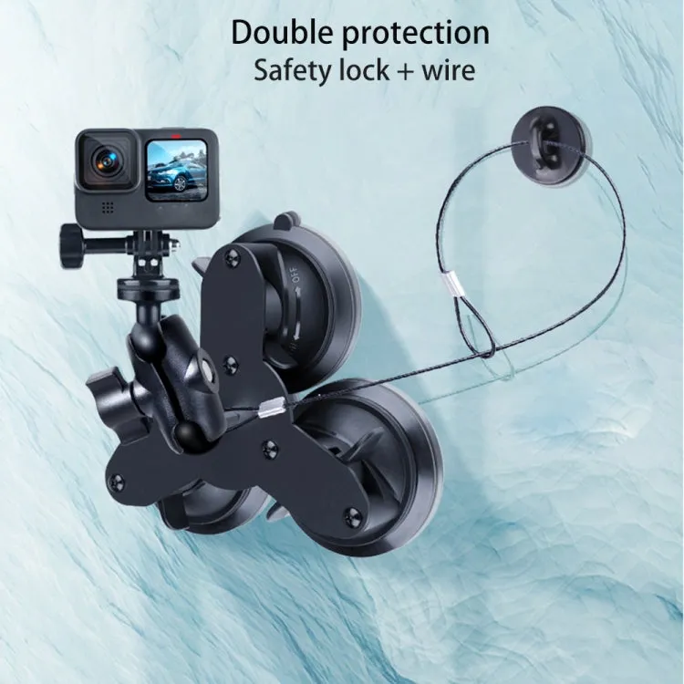 Triangle Suction Cup Mount Holder with Tripod Adapter & Screw & Phone Clamp & Anti-lost Silicone Net for for GoPro, Insta360, DJI and Other Action Cameras, Smartphones(Black)